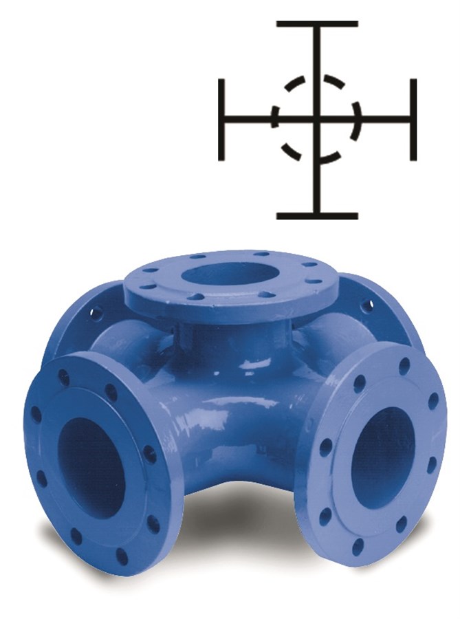 Cruce fontă epoxy pentru hidrant, PN16, 100 x 100 mm