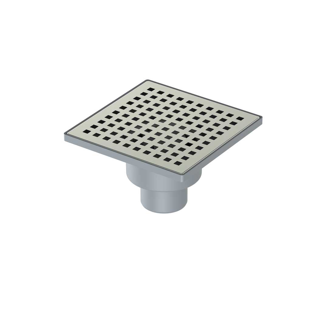 Sifon de pardoseală din plastic cu grila din INOX, ieșire verticală, DN 50mm, 110x110 mm