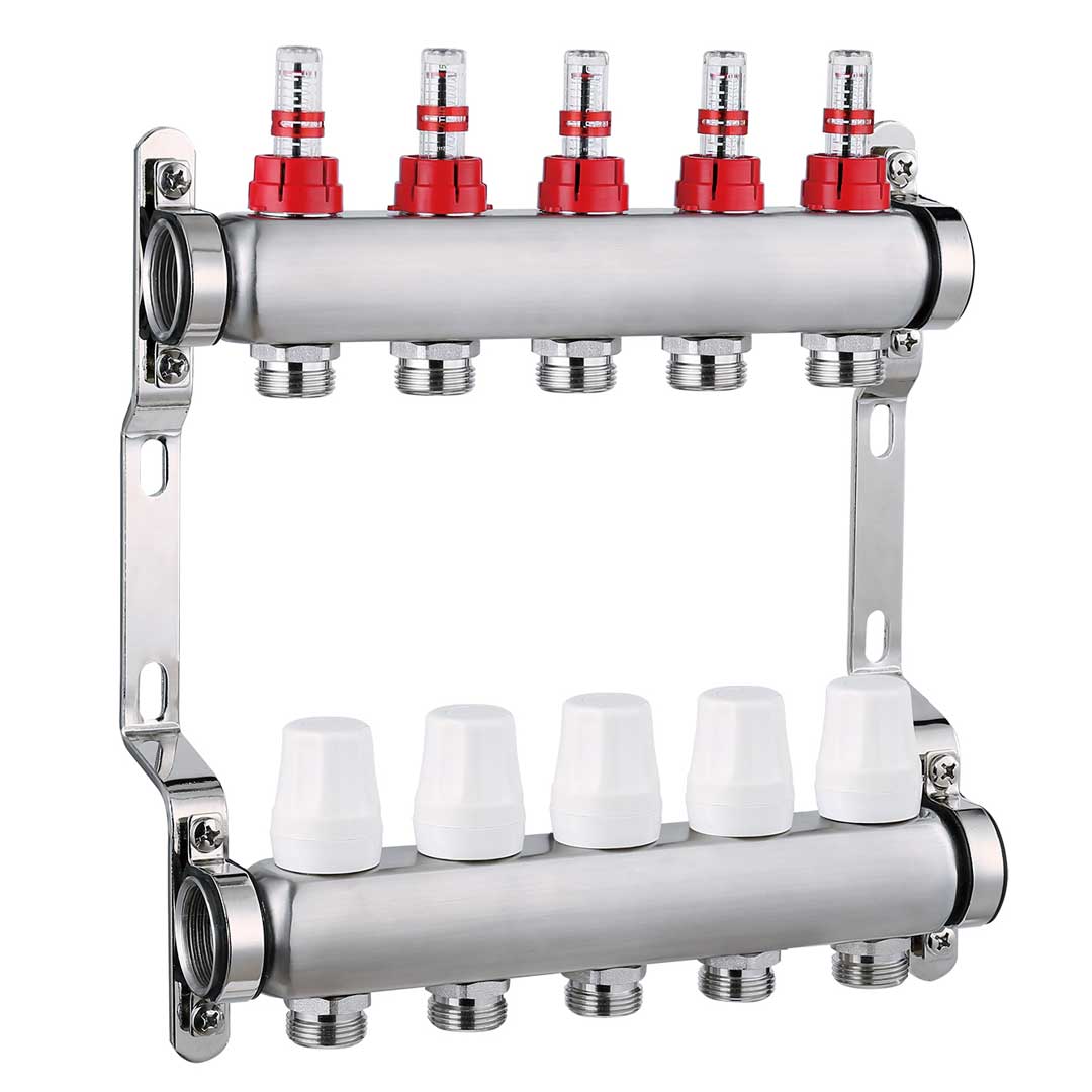 Colector complet din INOX, 8 căi, cu debitmetru, HYDRO-S, 1"x3/4"x16