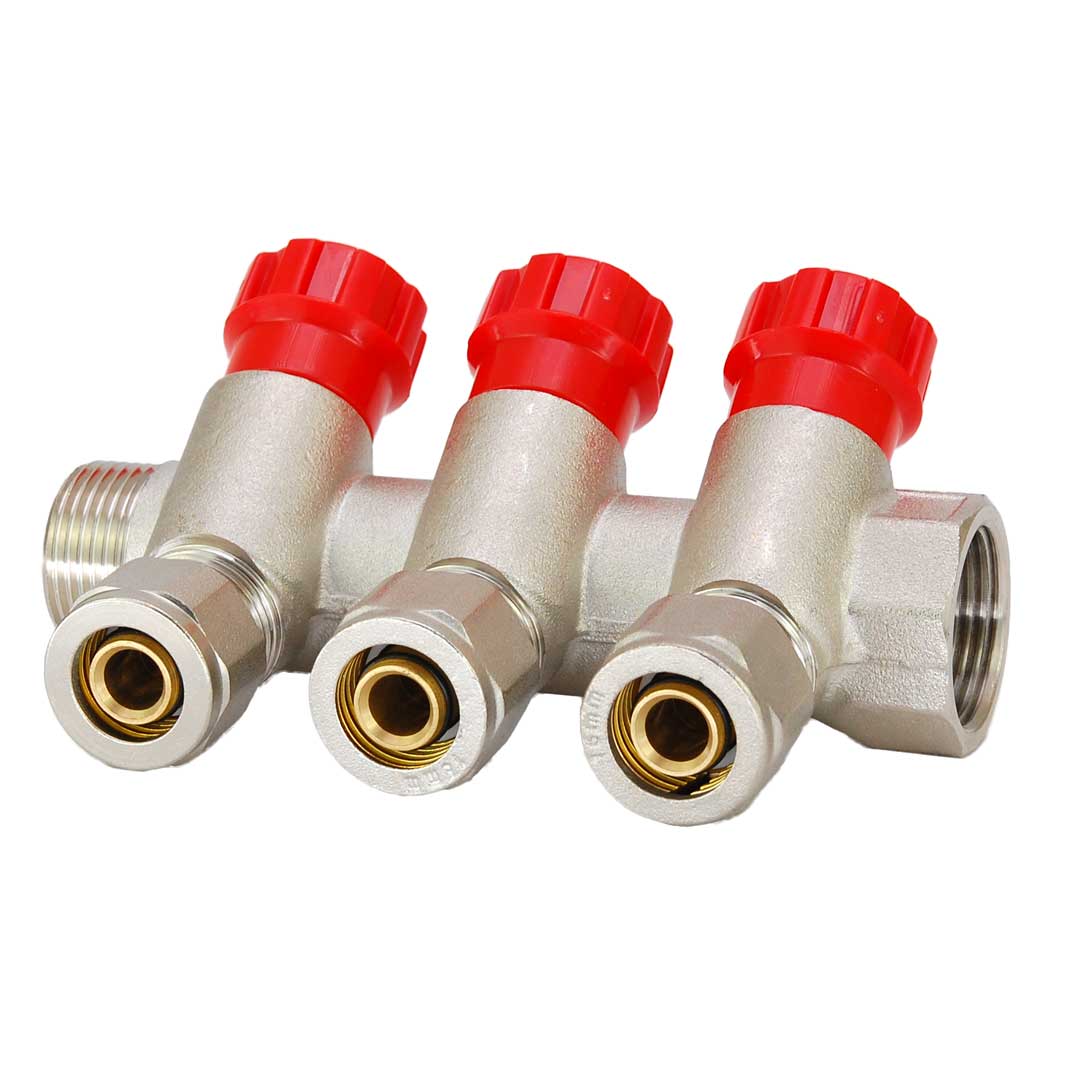Colector distribuţie cu ventil și gerpex 3 căi - 3/4"