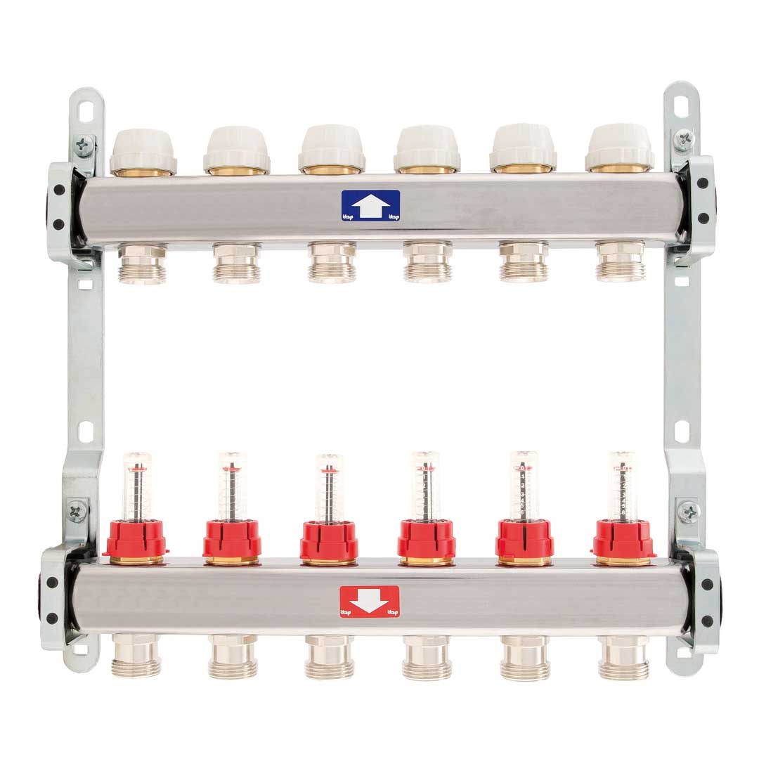 Colector complet din INOX,cu debitmetre TE-SA - 6 căi - 1"